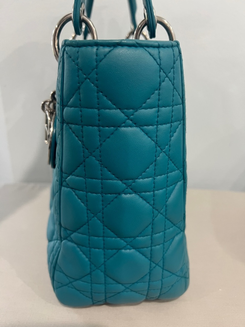 Dior Teal Cannage Quilted Lady Handbag with Silver Hardware - Picture 4 of 13